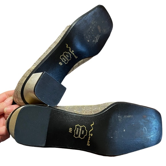 VINTAGE NINA Mod Square Toe Metallic Gold Glitter Heeled Shoes - Picture 6 of 11